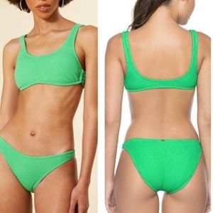 NWT {PilYQ} Kiwi Reef Bikini Ring Side Halter Top Hi Cut‎ Full Bottom Set